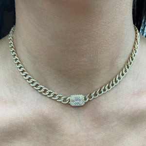14k Gold & Baguette Diamond Curb Link Chain Necklace