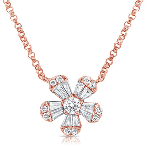 14k Gold & Diamond Baguette Flower Necklace