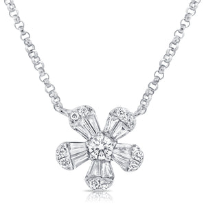 14k Gold & Diamond Baguette Flower Necklace