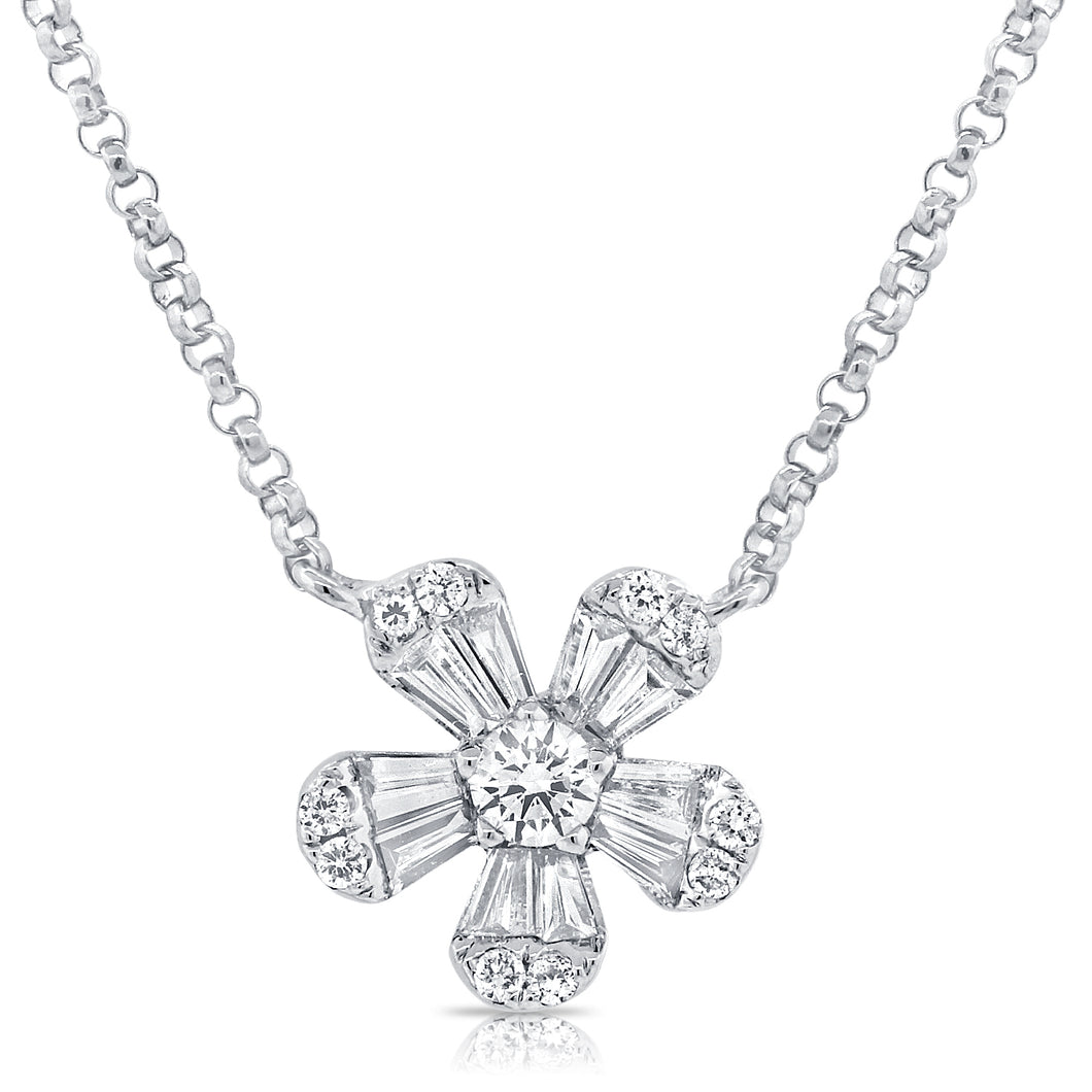 14k Gold & Diamond Baguette Flower Necklace