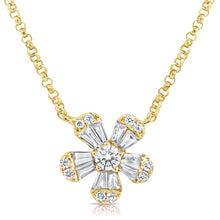 Load image into Gallery viewer, 14k Gold &amp; Diamond Baguette Flower Necklace