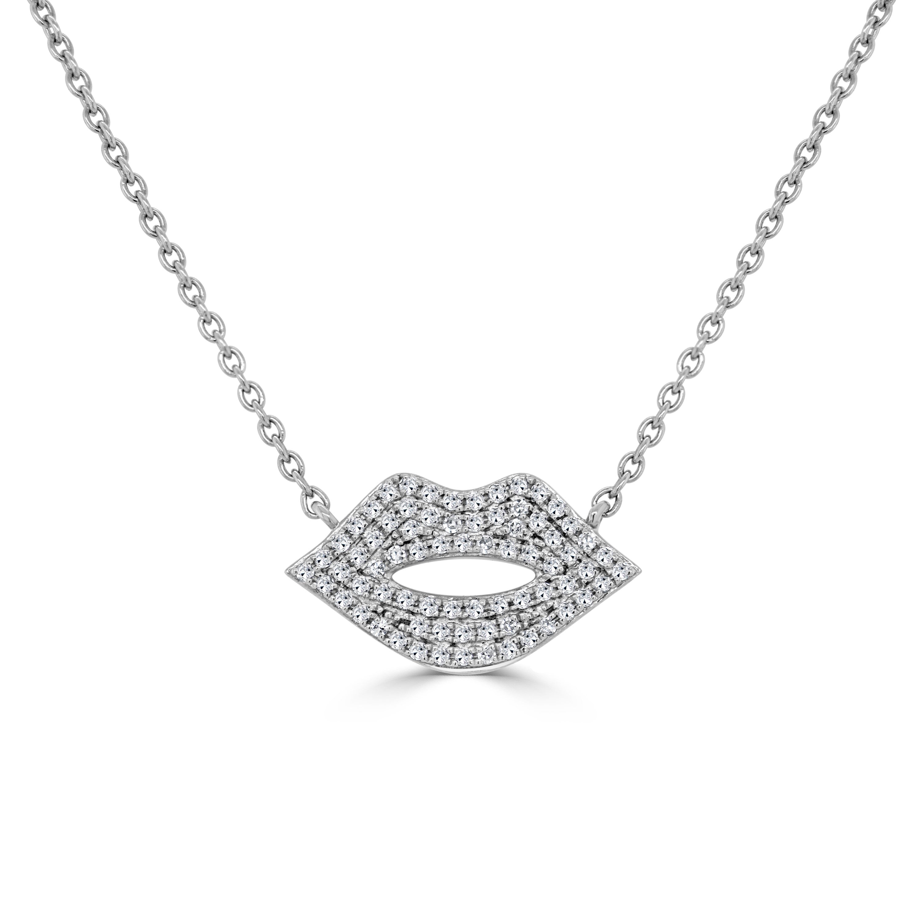 14K Gold & Diamond Lips Necklace - 0.18ct