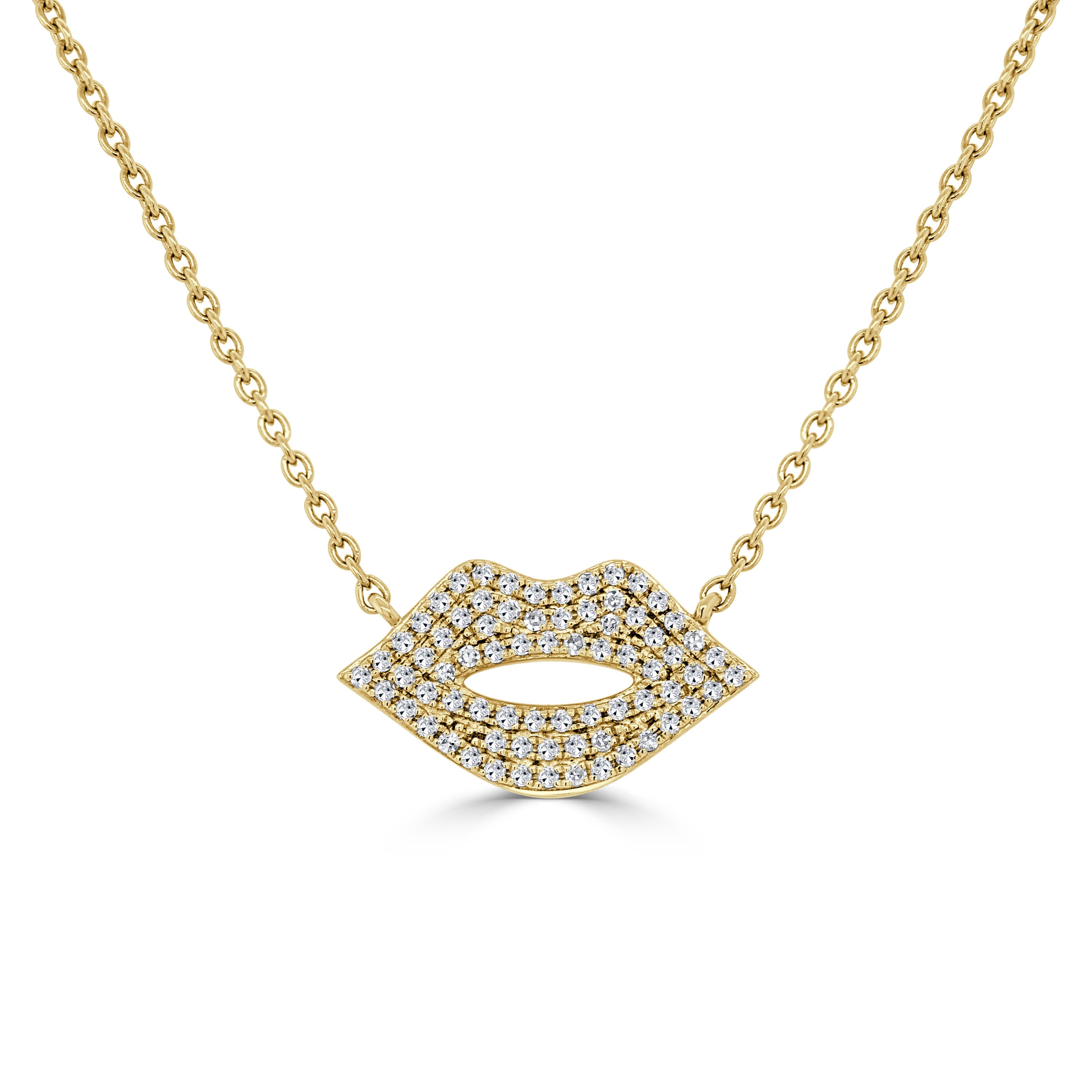 14K Gold & Diamond Lips Necklace - 0.18ct