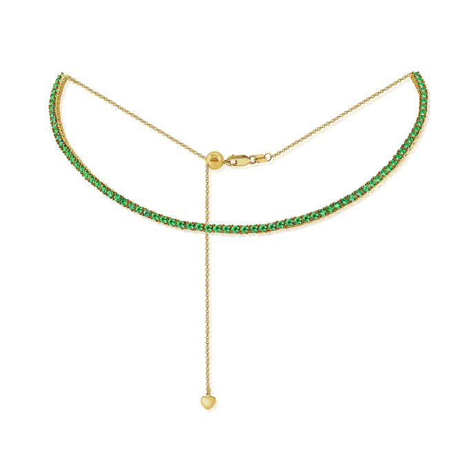 14k Gold & Green Emerald Choker Tennis Necklace