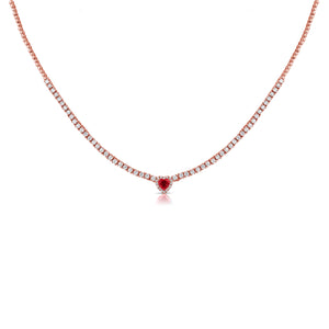 14k Gold, Ruby & Diamond Adjustable Heart Necklace