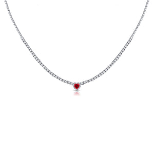 14k Gold, Ruby & Diamond Adjustable Heart Necklace