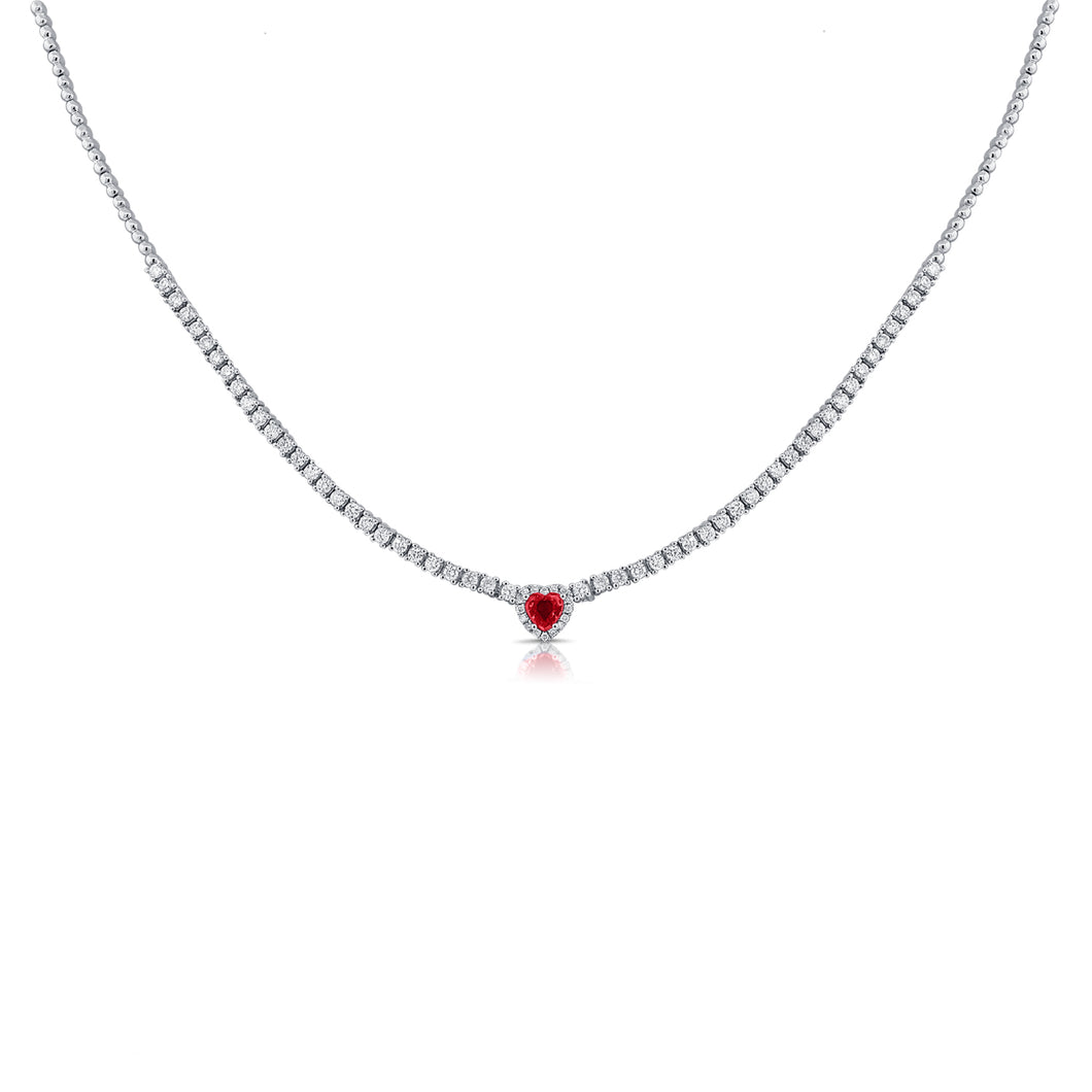 14k Gold, Ruby & Diamond Adjustable Heart Necklace