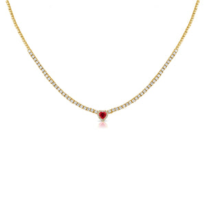 14k Gold, Ruby & Diamond Adjustable Heart Necklace