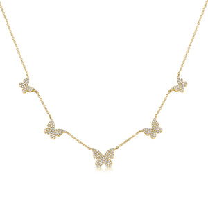 14k Gold & Diamond Station Butterfly Necklace