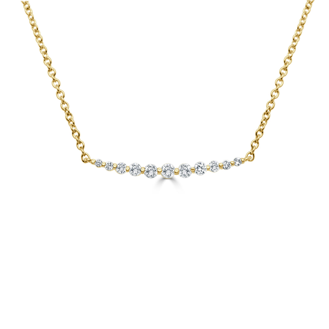 14k Gold & Diamond Curved Bar Necklace