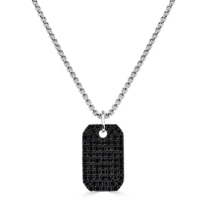 14K Gold & Black Diamond Dog Tag Necklace