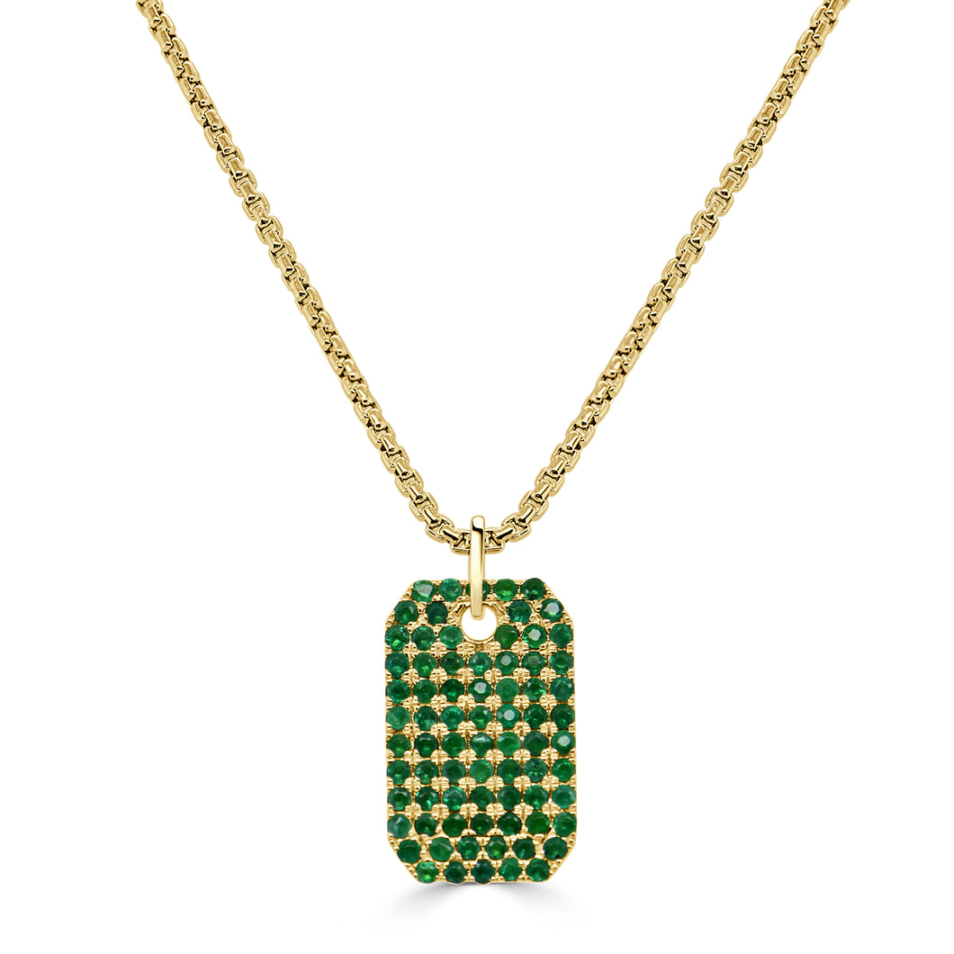 14K Gold & Emerald Dog Tag Necklace