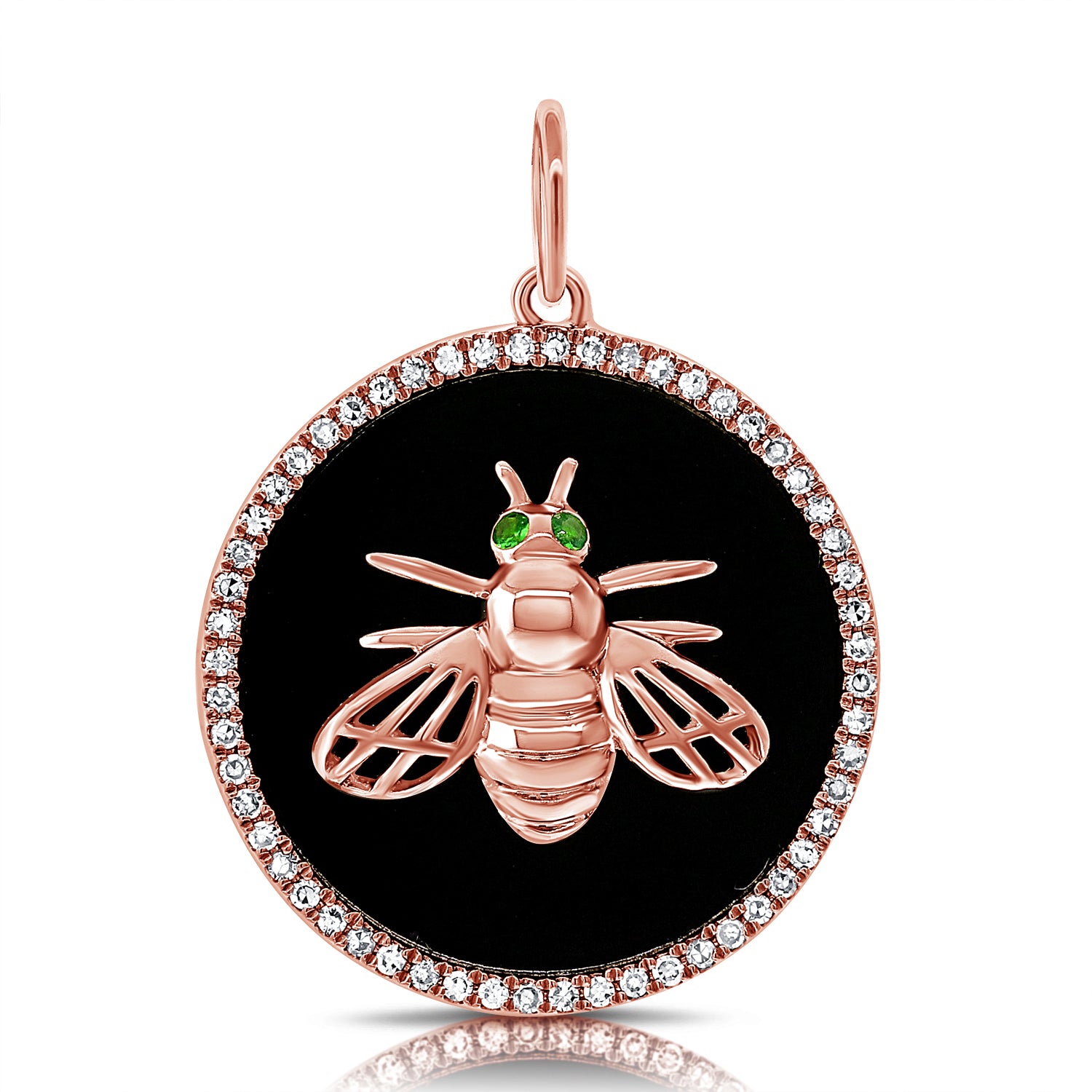 14k Gold Black Agate & Diamond Dragon Fly Disc Charm