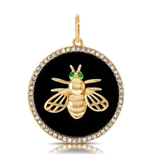 Load image into Gallery viewer, 14k Gold Black Agate &amp; Diamond Dragon Fly Disc Charm