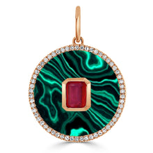 Load image into Gallery viewer, 14k Gold Malachite, Ruby &amp; Diamond Disc Charm