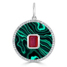Load image into Gallery viewer, 14k Gold Malachite, Ruby &amp; Diamond Disc Charm