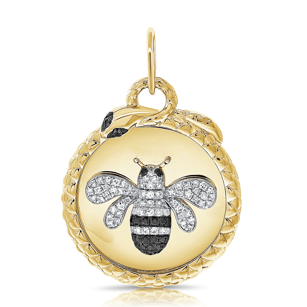 14k Gold & Black Diamond Bumble Bee Charm