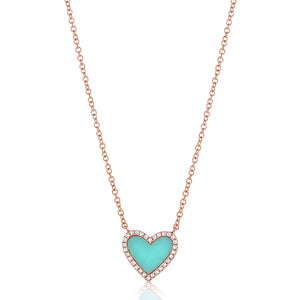 14k Gold, Turquoise & Diamond Heart Necklace