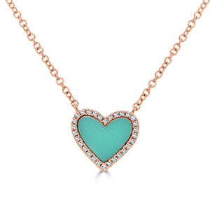 14k Gold, Turquoise & Diamond Heart Necklace