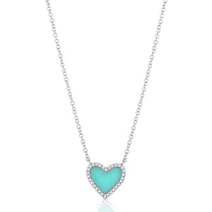14k Gold, Turquoise & Diamond Heart Necklace