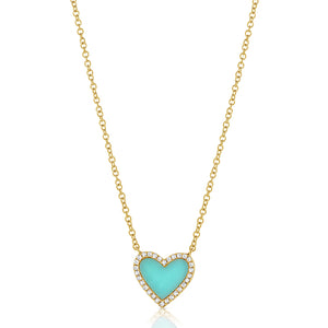 14k Gold, Turquoise & Diamond Heart Necklace