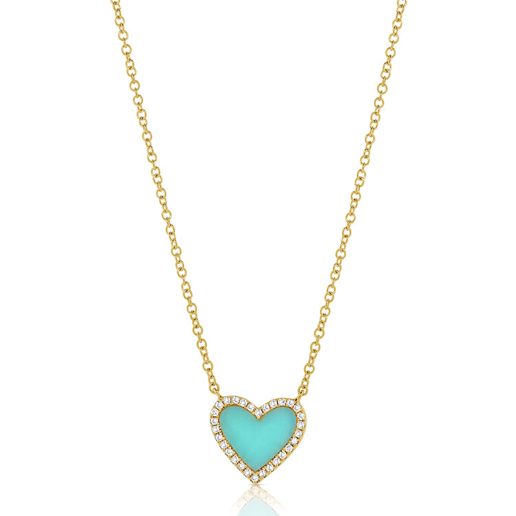 14k Gold, Turquoise & Diamond Heart Necklace