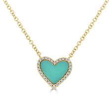 Load image into Gallery viewer, 14k Gold, Turquoise &amp; Diamond Heart Necklace