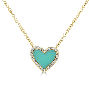14k Gold, Turquoise & Diamond Heart Necklace