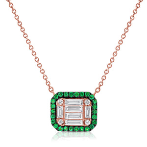 14k Gold Green Emerald & Baguette-Cut Diamond Necklace
