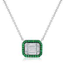 Load image into Gallery viewer, 14k Gold Green Emerald &amp; Baguette-Cut Diamond Necklace