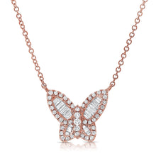 Load image into Gallery viewer, 14k Gold &amp; Baguette Diamond Butterfly Necklace