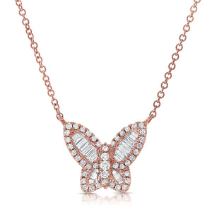 14k Gold & Baguette Diamond Butterfly Necklace