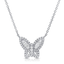 Load image into Gallery viewer, 14k Gold &amp; Baguette Diamond Butterfly Necklace