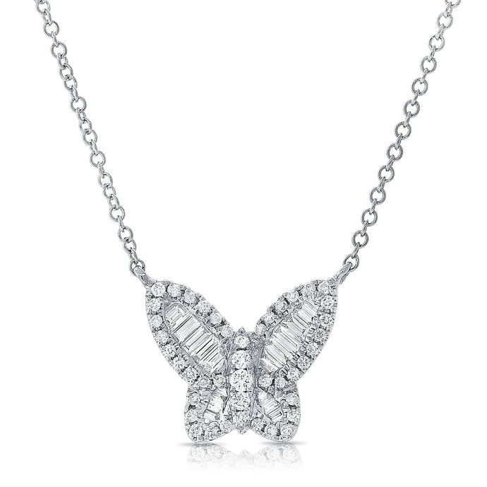 14k Gold & Baguette Diamond Butterfly Necklace