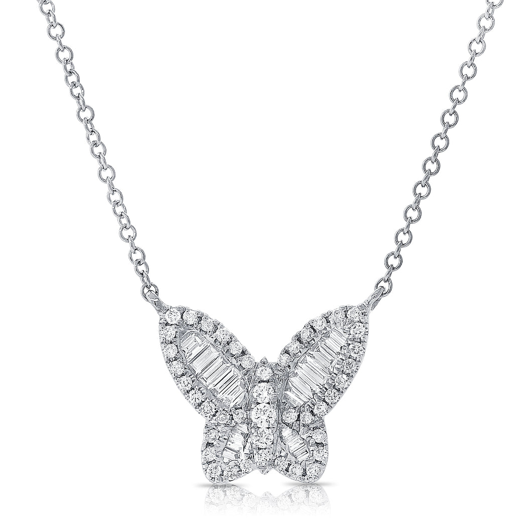 14k Gold & Baguette Diamond Butterfly Necklace