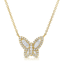 Load image into Gallery viewer, 14k Gold &amp; Baguette Diamond Butterfly Necklace