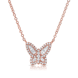 14k Gold & Baguette Diamond Butterfly Necklace