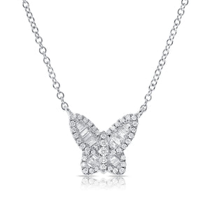14k Gold & Baguette Diamond Butterfly Necklace