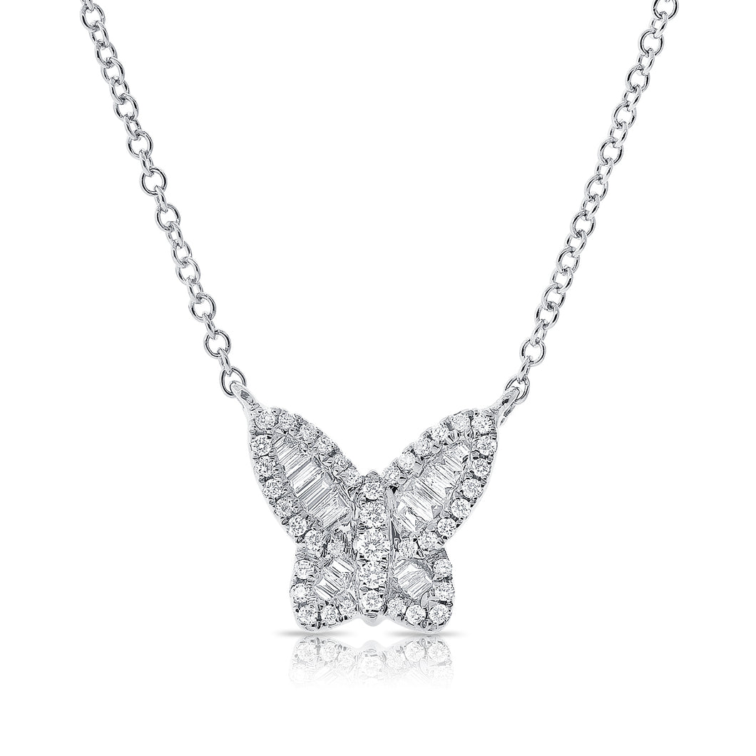 14k Gold & Baguette Diamond Butterfly Necklace