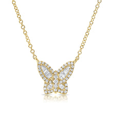 Load image into Gallery viewer, 14k Gold &amp; Baguette Diamond Butterfly Necklace