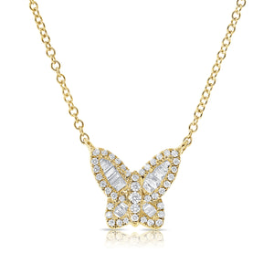 14k Gold & Baguette Diamond Butterfly Necklace