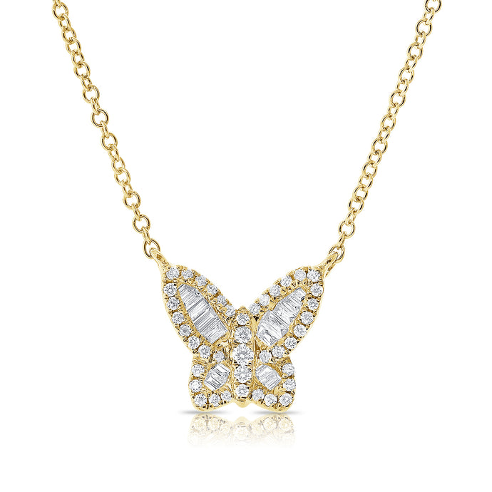 14k Gold & Baguette Diamond Butterfly Necklace
