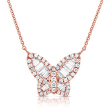 Load image into Gallery viewer, 14k Gold &amp; Baguette Diamond Butterfly Necklace