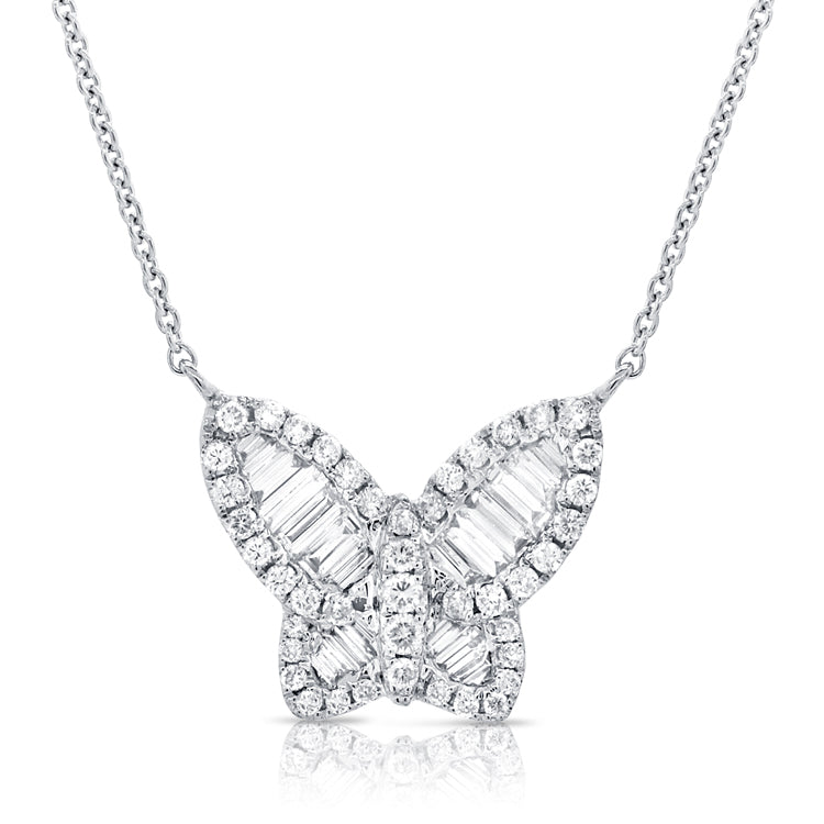14k Gold & Baguette Diamond Butterfly Necklace