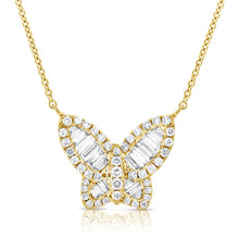 Load image into Gallery viewer, 14k Gold &amp; Baguette Diamond Butterfly Necklace
