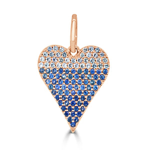 14k Gold & Blue Sapphire Ombre Heart Charm