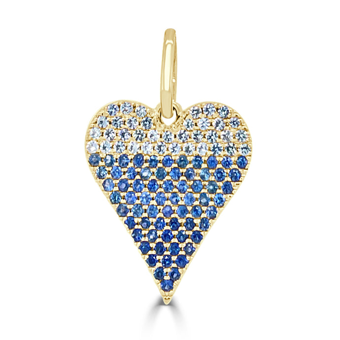 14k Gold & Blue Sapphire Ombre Heart Charm