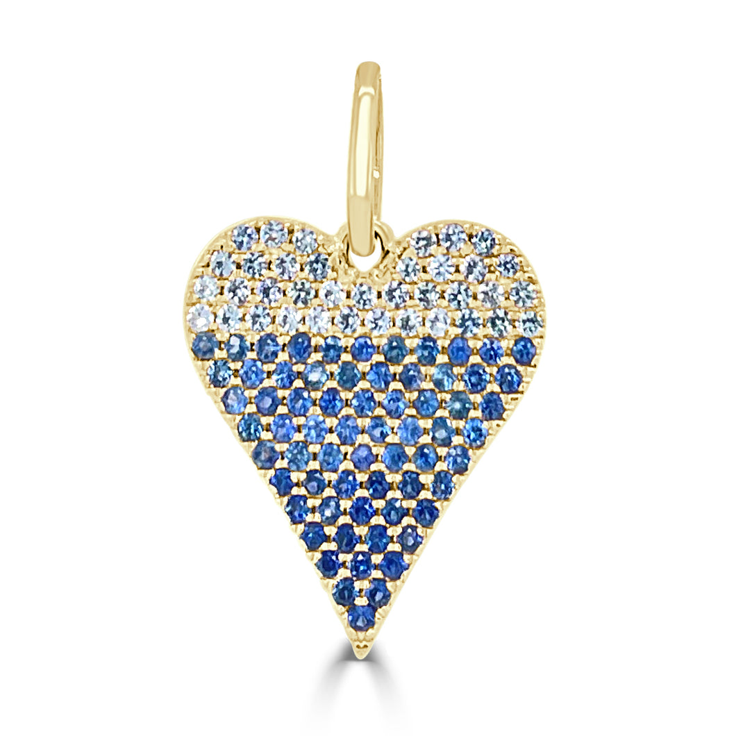 14k Gold & Blue Sapphire Ombre Heart Charm