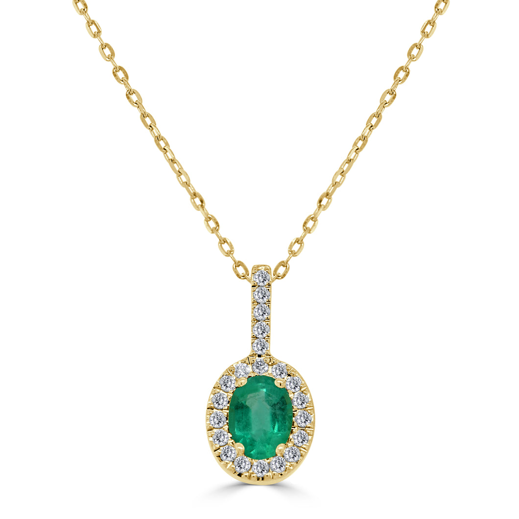 14K Gold, Emerald & Diamond Pendant