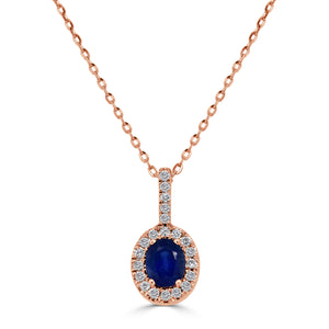 14K Gold, Oval Sapphire & Diamond Pendant
